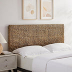 Headboard Coastal Design Handwoven Seagrass Matte Black Feet Rustic Decor King