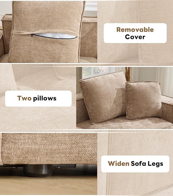 WILLOVE Modular Sectional Sofa Set, Chenille Cloud Couch with Wide Armrests & 8 Pillows, Deep Seat Couches for Living Room, 2+4-Seater Khaki