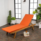 JONATHAN Y LNG1000C Mallorca 77.56"x23.62" Modern Classic Adjustable Acacia Wood Chaise Outdoor Lounge Chair with Cushion & Wheels Coastal, Bohemian, Minimalist, Traditional, Orange/Natural