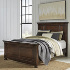 Signature Design by Ashley Porter Traditional Queen Panel Bed, Hand-Finished, Foundation or Box Spring Needed, Wood, 67.81" W x 88.25" D x 60.25" H, Dark Brown