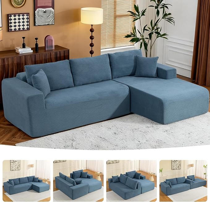 2025 New 108" Cloud Couch Sectional, Modular Sectional Sofa with L-Shaped Chaise, Deep Seat Sectional Modular Couch for Living Room, No Assembly Required (Blue, Right Facing Chaise)