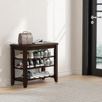 Shoe Bench Storage Rubberwood, Entryway Bench with 3-Tiers Height Adjustable, Shoe Rack Front Door Entrance Organizer for Hallway Living Room, Mudrooms, Walnut,23.6"