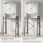 Over The Toilet Storage Cabinet, Over Toilet Organizer with 2-Door & Metal Stand, Bathroom Organizers and Storage with Adjustable Shelves for Bathroom, Restroom, Laundry, White