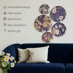RITUALISTIC Oriental Blooms Iron Wall Art Plates – Set of 5 Decorative Plates | Floral & Nature-Inspired Metal Wall Decor | Elegant Wall Hanging for Bedroom & Home Decor Accent | Christmas gifts