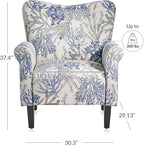 BELLEZE Modern Accent Chair for Living Room, High Back Linen Armchair with Wooden Legs, Upholstered Wingback Side Chair Padded Armrest Single Sofa for Living Room, Bedroom - Allston (Blue Coral)