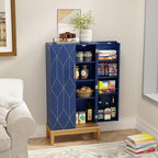 ARTPOWER 45'' Kitchen Pantry Cabinet, 4 - Layer Storage Cupboard with Adjustable Shelves for Storage Cabinet Pantry, Food Pantry Cabinet for Kitchen, Dining Room and Living Room,Gold Legs, Blue