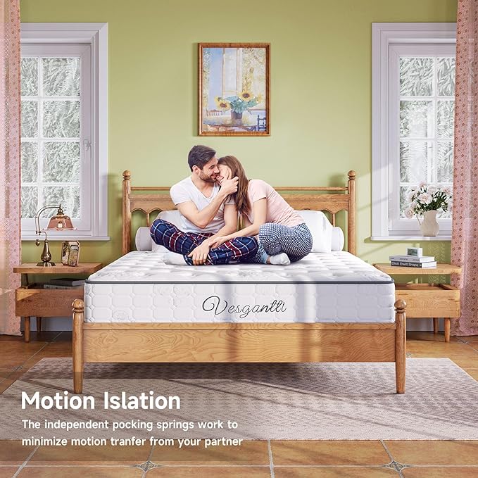 Vesgantti Full Size Mattress, 10 Inch Innerspring Hybrid Double Bed Mattress in a Box with Breathable Foam and Pocket Spring, Ergonomic Design, Medium Firm Feel