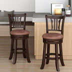 COSTWAY 26" Counter Height Stools Set of 2, Swivel High-Top Chairs with Backrest & Faux Leather Padded Seat, Rubber Wood Counter Barstools with Footrest for Kitchen, Dining Room, Pub (2,26'')