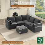 Vesgantti Sectional Couches with Storage Seats, 92" L Shaped Convertible Modular Sectional Sofa, 5 Seat & 1 Ottoman Velvet Storage Chaises Deep Seat Couch for Living Room, Bedroom, Apartment, Gray