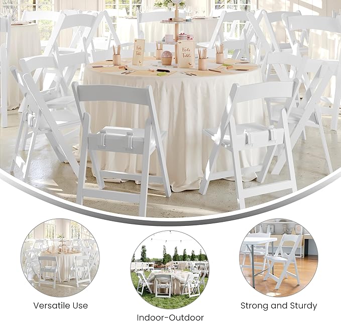 Flash Furniture HERCULES Kids White Resin Folding Chair with White Vinyl Padded Seat