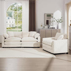 mikibama Luxury 2 Piece Sofa Set, Loveseat Couch & Sofa Armchair Set, Modern Corduroy Comfy Cloud Couches Set for Living Room Office with 2 Armrest Pillows and 3 Toss Pillows, Beige