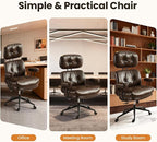 Home Office Desk Chair, Mid-Century Modern Office Chair with Adjustable Lumbar Support, Thickened Cushion Executive Desk Chair with 360 Rolling Swivel for Meeting Game Study Room(Coffee)