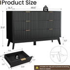 Fluted Dresser for Bedroom,49.6'' Modern Wooden Dresser with 6 Drawers, Bedroom Dressers, Natural Wood Chest of Drawers for Living Room, Hallway (Black)