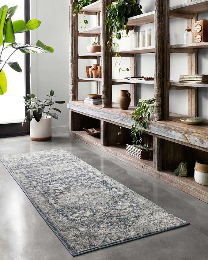 Loloi Teagan Collection TEA-01 Denim/Mist 3'-4" x 5'-7" Accent Rug, Large, Soft Neutral Rug, High-Traffic for Living Room, Bedroom, Home Office, Dining Area