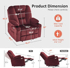 MCombo Oversized Power Lift Recliner Chair Sofa with Massage and Heat for Elderly People Petite, USB Ports, Side Pockets, Fabric R7561 (Burgundy, Small-Oversize)