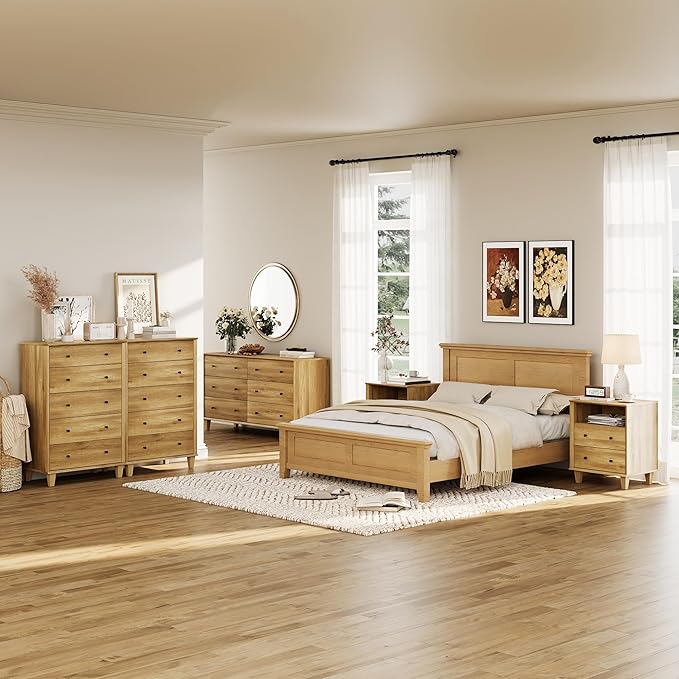 10 Drawer Dresser for Bedroom, 2 in 1 Tall Modern Chest of Drawers, Beveled Profile Design, Wood Drawer Organizer for Bedroom, Living Room, Hallway and Entryway,Oak