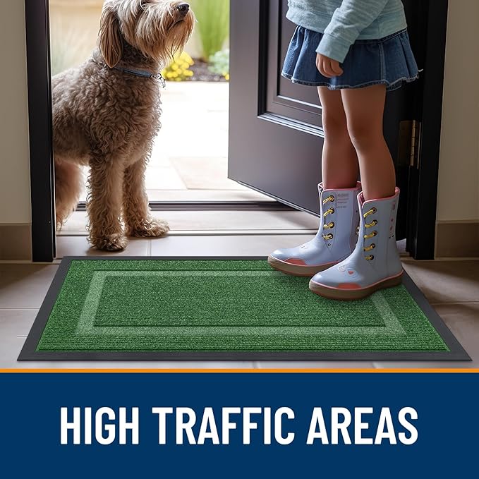 OLANLY Front Door Mat Indoor Outdoor Entrance, Waterproof All-Season, All-Weather Doormat, Sturdy Natural Rubber, Fade Resistant, Low Profile, Easy Clean Patio Porch Entryway Mat, 59x20, Green