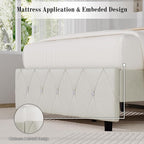 BarnFurin Twin Bed Frame with Diamond Tufted Headboard, Faux Leather Upholstered Bed with Wooden Slats Support, No Box Spring Needed, Mattress Foundation, Easy Assembly, Cream