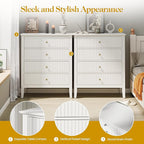 White Fluted 4 Drawer Dresser Set of 2 for Bedroom, Modern Chest of Drawers, Wood Dresser for Storage Clothes, Wooden Storage Cabinet Nightstand for Bedroom, Hallway, Living Room, Entryway