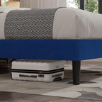 VECELO Queen Size Bed Frame with Upholstered Headboard, Velvet Platform Bedframe Mattress Foundation, Strong Wood Slat Support, No Box Spring Needed,Blue
