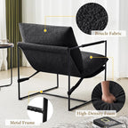 Furniliving Sling Accent Chair with Metal Frame, Comfortable Boucle Fabric Arm Chair, Upholstered Cozy Reading Chair for Living Room, Bedroom, Dressing Room, Home Office, Black