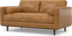 SIMPLIHOME Morrison 72-inch Wide Sofa in Sienna Top Grain Genuine Leather, Mid-Century Modern-Style Loveseat for Living Room, Single Bench Cushion, Removable Back Cushions, 2 Bolster Pillows
