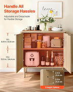 VEVOR Fluted Cabinet, Buffet Cabinet with 2-Tier Storage, Coffee Bar Cabinet with Adjustable Shelves, Sideboard Buffet for Hallway, Entryway, Living Room, or Kitchen, Oak