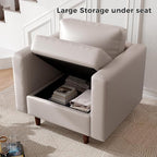 ABCASA Faux Leather Oversized Accent Chair with Storage Deep Seat Single Sofa Large Reading Armchair for Living Room Bedroom Office Whitesand Set of 2