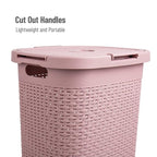 Mind Reader Slim Laundry Hamper with Lid, 60L Clothes Basket, Premium Wicker Design, Plastic, Pink