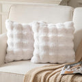 Pack of 2 Thick Plush Throw Pillow Covers Fluffy Wave Faux Fur Decorative Cushion Covers Soft Wool Pillowcase for Sofa Couch Livingroom 18x18 Inch White