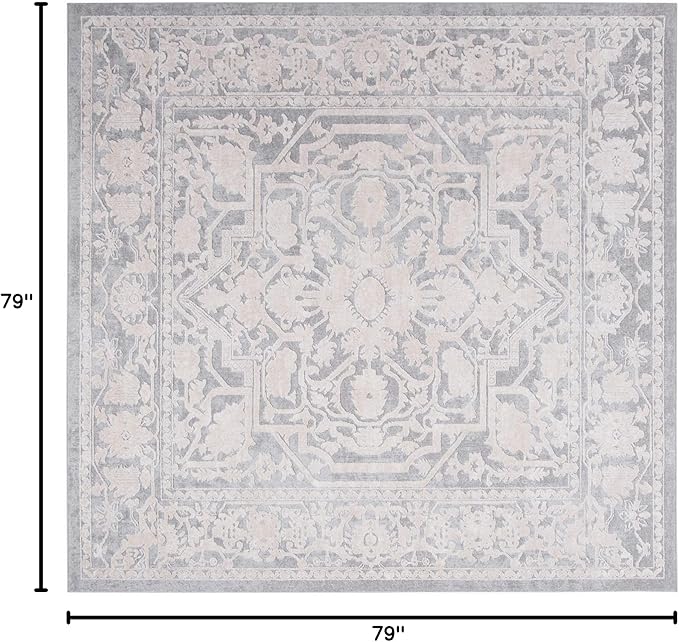 SAFAVIEH Reflection Collection Area Rug - 6'7" Square, Light Grey & Cream, Non-Shedding & Easy Cleaning, Ideal for Living Room, Bedroom (RFT665C)
