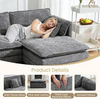147.8" U Shaped Modular Sectional Sofa, Comfy Cloud Couch with Movable Ottoman, Deep Seat Modular Sofa, Sectional Couches for Living Room, Bedroom, Apartment (Grey)