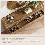 CARPETNAL Fluted 8 Drawer Dresser for Bedroom, 55" Wide Wooden Chest of Drawers with Rounded Corners, Gold Handles, Modern Storage Organizer for Bedroom, Hallway(Walnut)