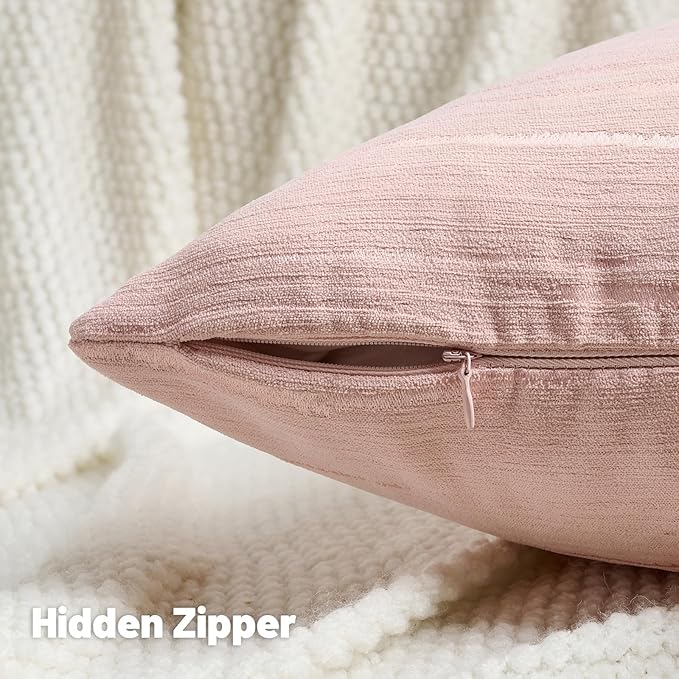 FUTEI Pink Chenille Decorative Throw Pillow Covers 20x20 Inch Set of 2,Soft Embossed Striped Textured Cushion Case,Modern Home Decor for Couch Bed Living Room