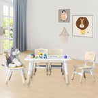 Adjustable Kids Table Chairs Set – Graffiti Desktop, Multi-Activity Height-Adjustable Toddler Study Desk for Ages 3-8 – Ideal for Home, Classroom, Daycare (B-Brown, 4 Chairs-31.5" L x 23.6" W)