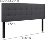 EMMA + OLIVER Quilted Tufted Queen Size Headboard in Dark Gray Fabric