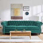 2 Piece Living Room Sofa Set, 3 Seater Velvet Sofa Couch and Chair Set, Mid Century Modern Upholstered Couch with Cushions, Comfy Tufted Chesterfield Couches for Living Room, Bedroom, Office