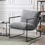 Sling Accent Chair with Metal Frame, Comfortable Boucle Fabric Arm Chair, Upholstered Cozy Reading Chair for Living Room, Bedroom, Dressing Room, Home Office, Grey