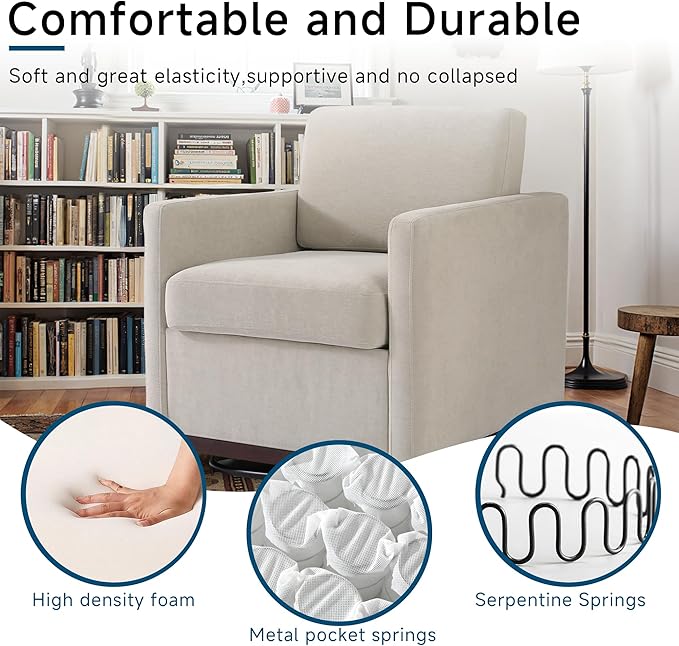 Pia Ricco Plush Swivel Barrel Chair Set of 2 - Mid-Century Modern Accent Armchairs in Soft Chenille for Living Room & Cozy Reading Nook, Sand