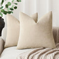 Foindtower Pack of 2 Soft Textured Chenille Throw Decorative Pillow Covers Square Accent Solid Cushion Cover Cozy Neutral Farmhouse Pillow Case for Couch Sofa Bedroom Living Room 16x16 Inch, Beige