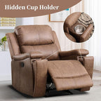 EBELLO Recliner Chair, Single Overstuffed Sofa Recliner, Breathable Faux Leather Manual Reclining Chairs with Hidden Cup Holder, Arm and Back for Adults, Living Room, Bedroom, Light Brown