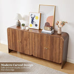 Fluted Sideboard Buffet Cabinet with Storage, 59'' Curved Buffet Cabinet with 4 Doors & Shleves, Modern Credenza Wood Coffee Bar Table Console for Dining Room Kitchen Living Room Entryway, Walnut