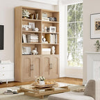 FACBOTALL Bookshelf and Bookcase with Doors, 6 Tier Double Wide Large Bookshelves, Open Display Shelves, 73'' Tall Bookshelf with Storage Cabinets for Home Office, Living Room, Library, Oak