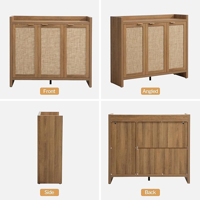 SICOTAS Shoe Storage Cabinet, 30 Pairs Rattan Shoe Cabinet Storage for Entryway, 6-Tier 41" Tall Large Shoe Cabinet, Boho Farmhouse Cabinet with Doors for Entryway Hallway Living Room Closet