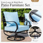 Sophia & William Patio Furniture Sets 7 Seats Outdoor Conversation Set 6 Pcs,2 x Cushioned Swivel Sofa Chairs,1 x 3-Seat Sofa,2 Ottomans, Marbling Metal Coffee Table Patio Backyard Poolside Blue