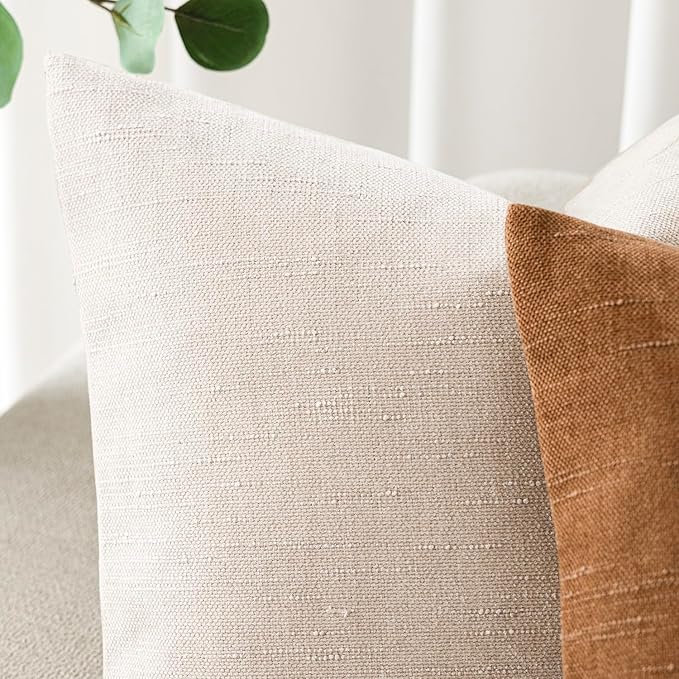 Foindtower Pack of 2 Soft Textured Throw Decorative Pillow Covers Square Accent Solid Cushion Cover Cozy Farmhouse Pillow Case with Zipper for Couch Sofa Bedroom Living Room 18x18 Inch, Light Beige