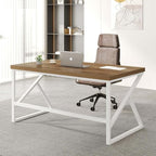 HSH Farmhouse Desk Computer Table, Modern Home Office Desk, Student Desk for Bedroom, Rustic Wood and Metal PC Laptop Desk, Simple Writing Study Gaming Desk Executive Workstation, 55 Inch