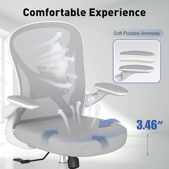 ZZH Ergonomic Office Chair Set of 4 with Adjustable Lumbar Support, Mesh Home Office Desk Chair with Wheels and Flip-up Arms, Grey
