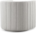 CHERS Rivet Mid-Century Modern Swivel Armchair, Bouclé Fabric Channel-Tufted Accent Chair, 360-Degree Rotating Lounge Chair with Ergonomic Design for Living Room, Bedroom, Home Theater, Light Gray