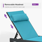PURPLE LEAF Patio Lounge Chair Set of 3 Outdoor Chaise Lounger Aluminum Frame with Side Table and Wheels for Pool Outside Sunbathing Tanning Recliner Including Pillows Turquoise Blue